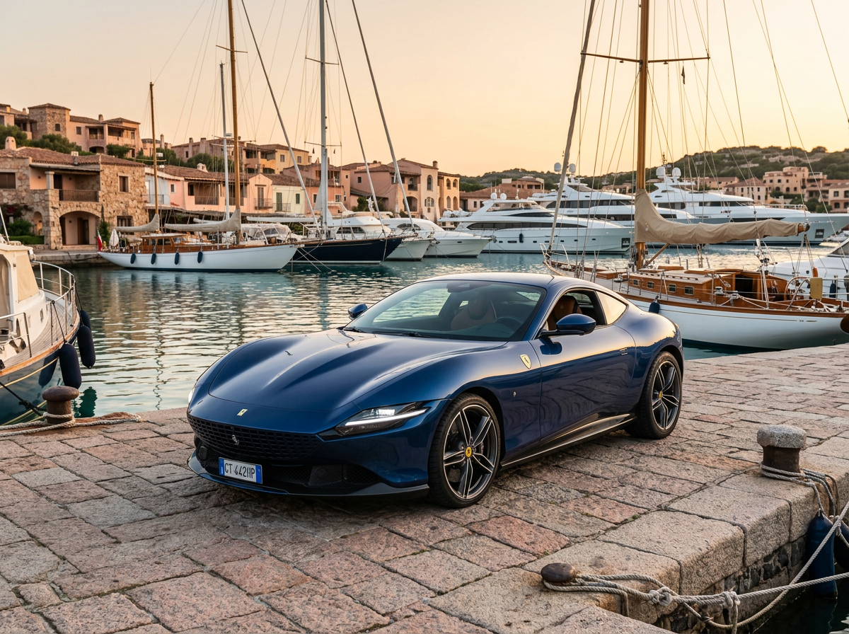 Ferrari Roma Spyder consegnata al Molo Vecchio di Porto Rotondo da Rial Rent