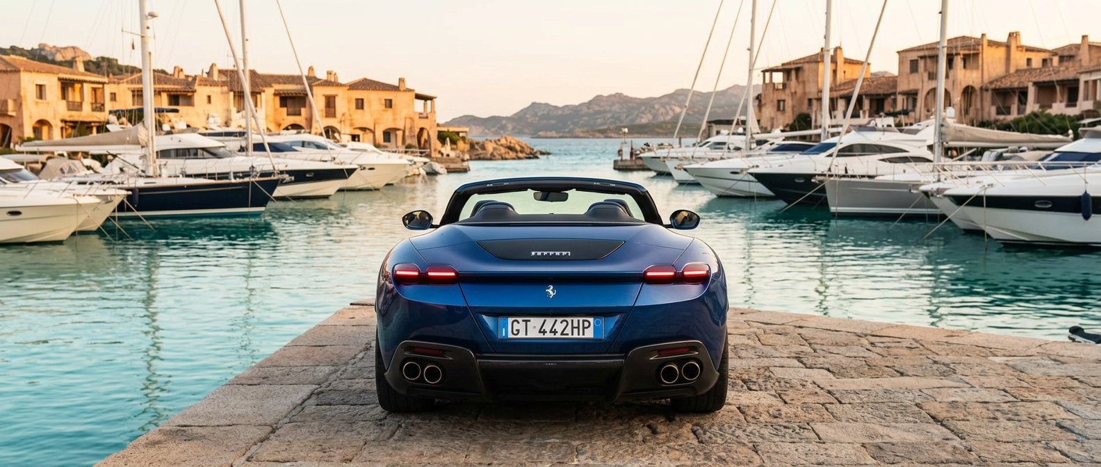 Ferrari Roma Spyder consegnata al Molo Vecchio di Porto Rotondo da Rial Rent