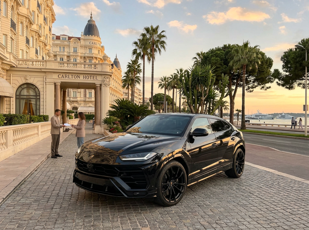 Lamborghini Urus consegnata al Carlton Hotel sulla Croisette di Cannes da Rial Rent